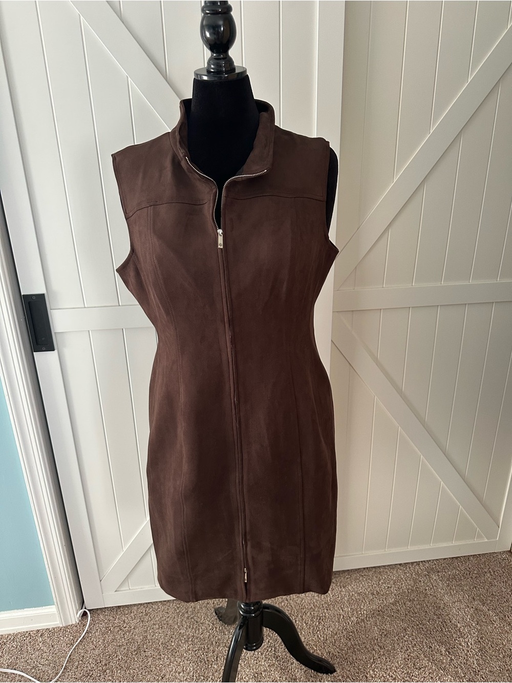 Tommy Hilfiger Size 18 Brown Faux Suede Sleeveless Zip Front Dress - Picture 3 of 8